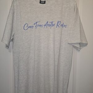 Casual Light Gray Tee with Blue Script